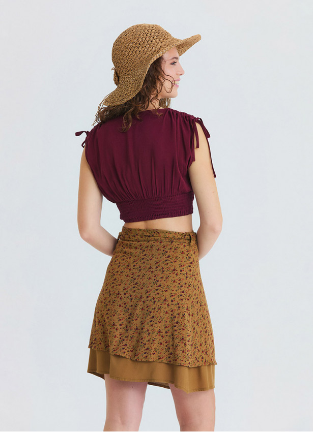 Double Layered Envelope Style Mustard Print Skirt 4966