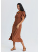 Full Length Buttoned Batwing Sleeve Coffee-Coloured Everyday Dress 4801