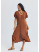Full Length Buttoned Batwing Sleeve Coffee-Coloured Everyday Dress 4801