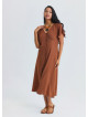 Full Length Buttoned Batwing Sleeve Coffee-Coloured Everyday Dress 4801