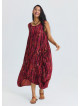 Boat Neck Loose Fit Red Authentic Dress with Pockets 4827