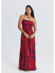 Red Floral Dress with Thin Straps, Side Slit and Tie Detail 4915