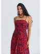 Red Floral Dress with Thin Straps, Side Slit and Tie Detail 4915