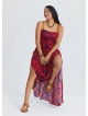 Red Floral Dress with Thin Straps, Side Slit and Tie Detail 4915
