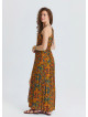 Halter Neck Backless Slit Mustard Floral Dress 4834
