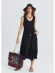Boat Neck Gathered Detail Black Bohemian Dress 4797