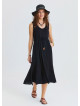 Boat Neck Gathered Detail Black Bohemian Dress 4797