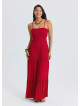 Red Long Dress with Thin Straps and Backless Neckline 4836