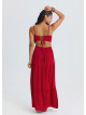Red Long Dress with Thin Straps and Backless Neckline 4836