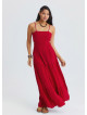Red Long Dress with Thin Straps and Backless Neckline 4836