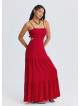 Red Long Dress with Thin Straps and Backless Neckline 4836