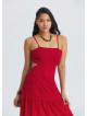 Red Long Dress with Thin Straps and Backless Neckline 4836