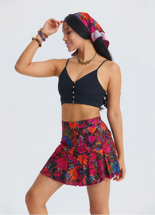 Red Shorts Skirt with Elasticated Waistband and Ruffles 4914