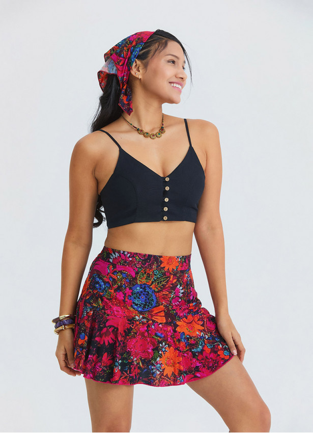 Red Shorts Skirt with Elasticated Waistband and Ruffles 4914