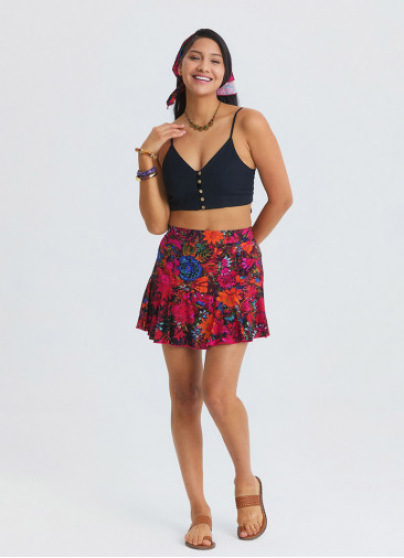 Red Shorts Skirt with Elasticated Waistband and Ruffles 4914