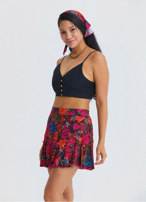 Red Shorts Skirt with Elasticated Waistband and Ruffles 4914