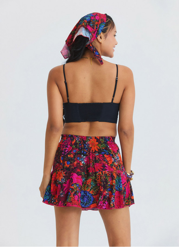 Red Shorts Skirt with Elasticated Waistband and Ruffles 4914