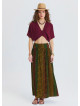 Green Long Skirt with Elasticated Waist and Deep Slit  4912