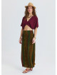 Green Long Skirt with Elasticated Waist and Deep Slit  4912