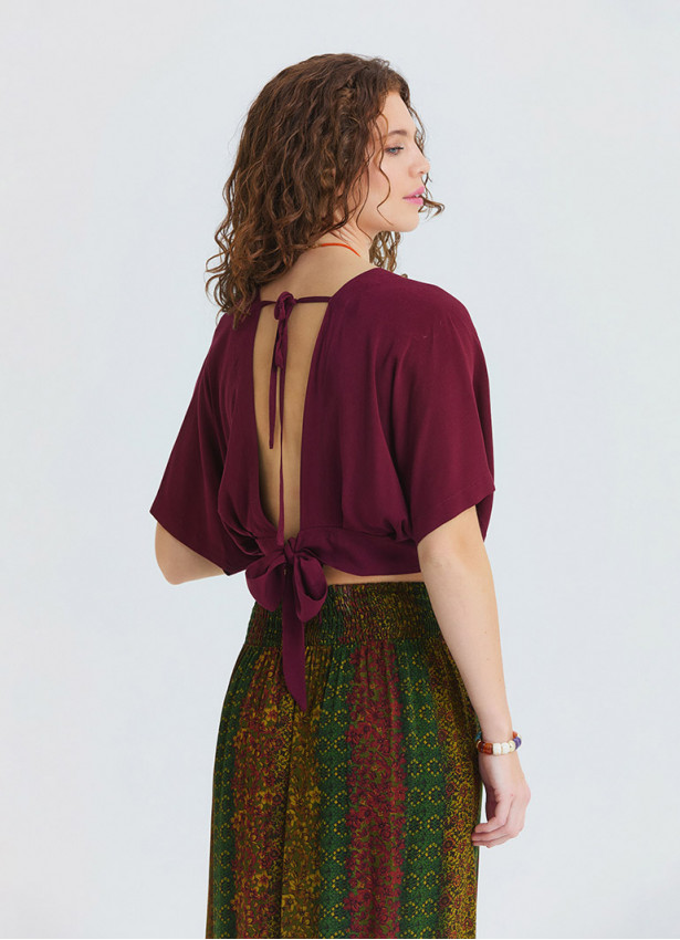 Green Long Skirt with Elasticated Waist and Deep Slit  4912