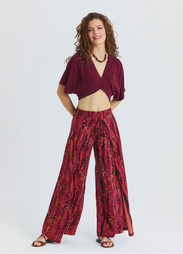 stringed Double Layered Coral Womens High Waisted Trousers 4851