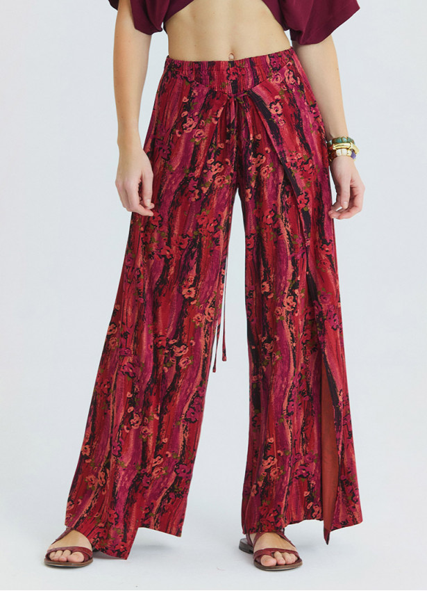 stringed Double Layered Coral Womens High Waisted Trousers 4851