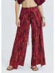 stringed Double Layered Coral Womens High Waisted Trousers 4851