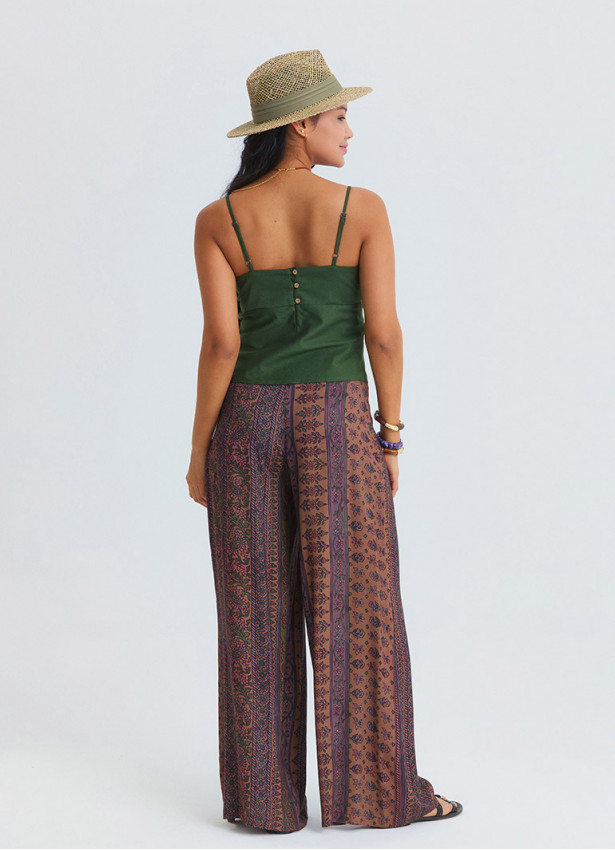 High Waist Wide Leg Ethnic Patterned Womens Palazzo Trousers 4872