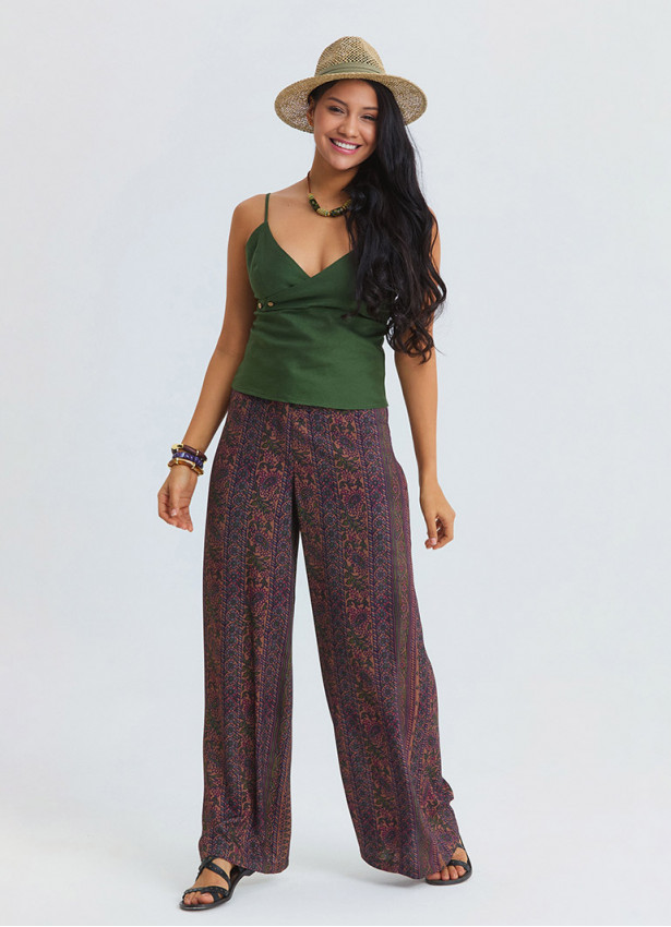 High Waist Wide Leg Ethnic Patterned Womens Palazzo Trousers 4872