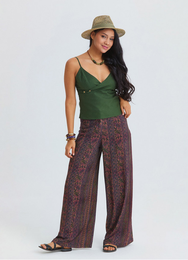 High Waist Wide Leg Ethnic Patterned Womens Palazzo Trousers 4872