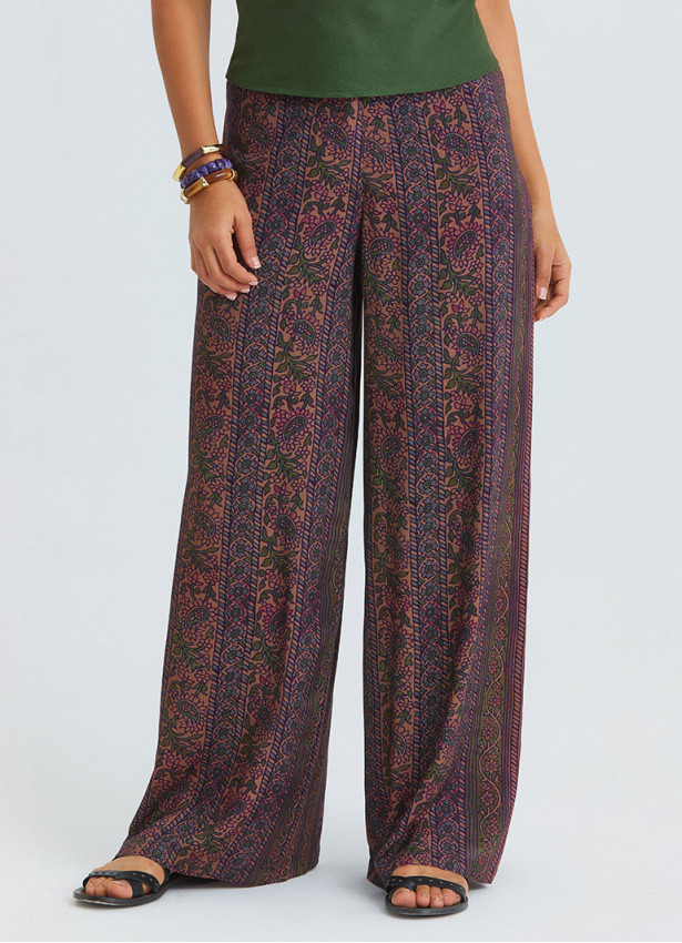 High Waist Wide Leg Ethnic Patterned Womens Palazzo Trousers 4872