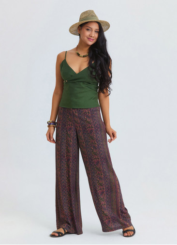 High Waist Wide Leg Ethnic Patterned Womens Palazzo Trousers 4872