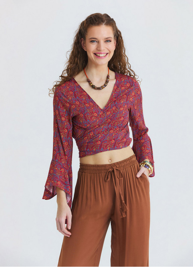 Corded Waistband, Pleated, Pockets  Coffee Coloured Wide Leg Trousers 4859