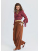 Corded Waistband, Pleated, Pockets  Coffee Coloured Wide Leg Trousers 4859
