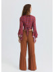 Corded Waistband, Pleated, Pockets  Coffee Coloured Wide Leg Trousers 4859