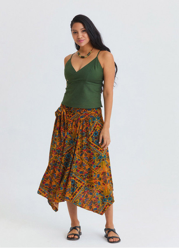 Gipe Detailed Belted Mustard Flower Skirt 4899