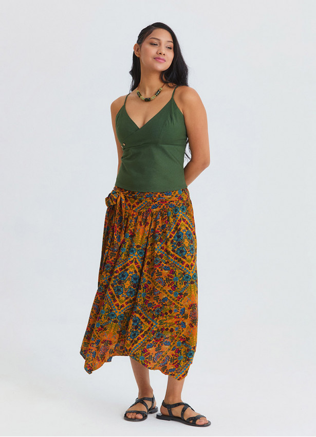 Gipe Detailed Belted Mustard Flower Skirt 4899