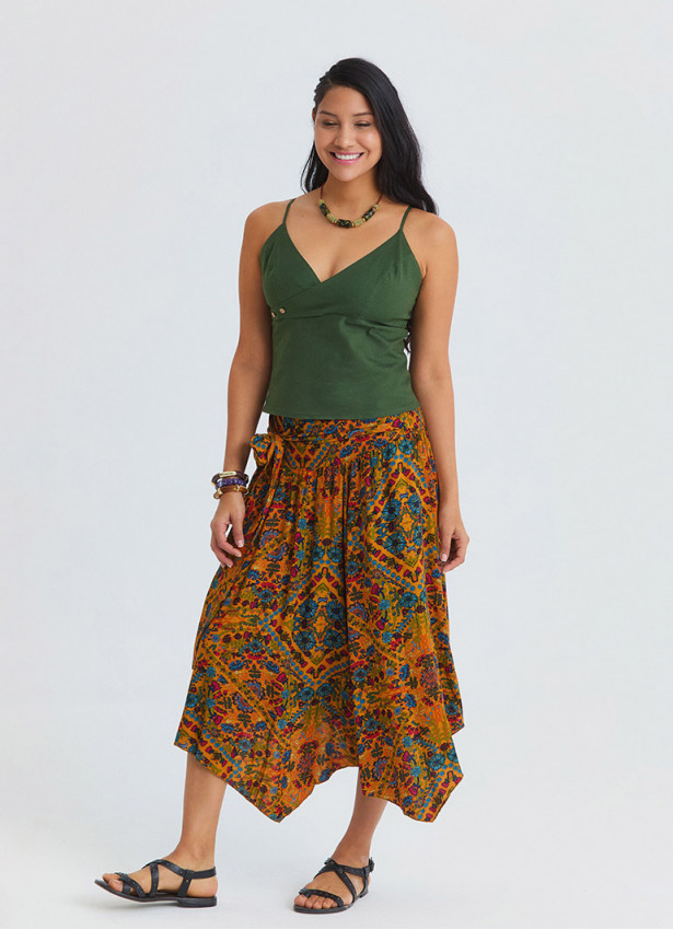 Gipe Detailed Belted Mustard Flower Skirt 4899