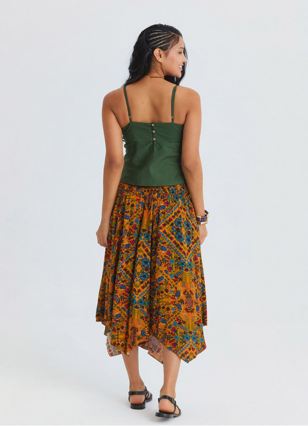 Gipe Detailed Belted Mustard Flower Skirt 4899