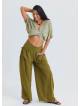 Loose Fit Green Womens Baggy Trousers with Pocket Detail 4867