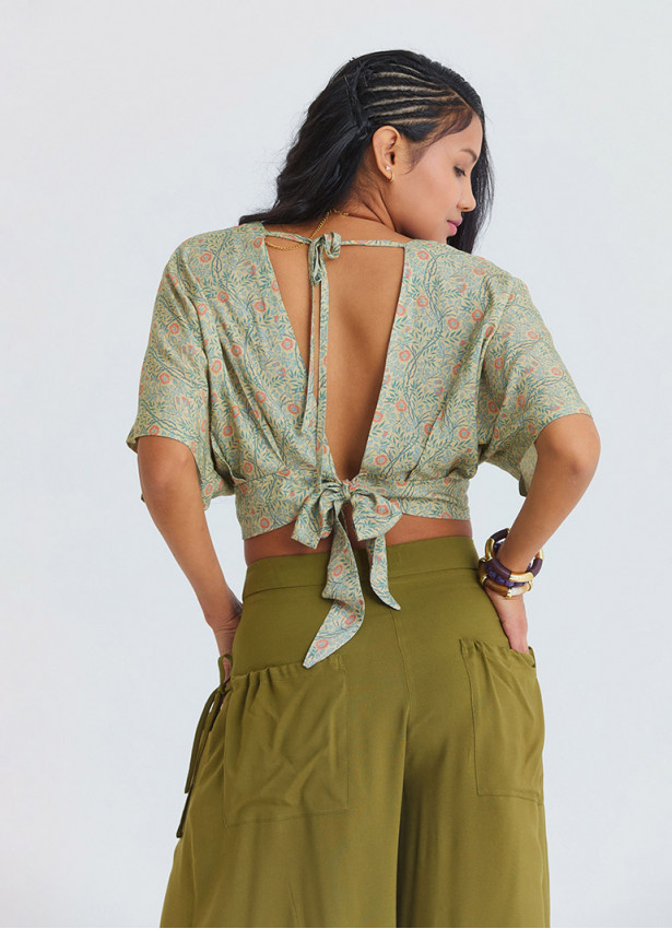 Loose Fit Green Womens Baggy Trousers with Pocket Detail 4867