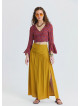 Drape Detail Slit Mustard Long Skirt  4905