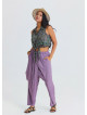 Elasticated Waistband, Cross Over Detail Lilac Women's Relaxed Fit Trousers 4844