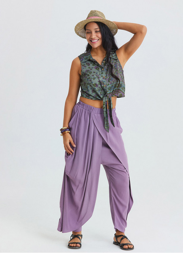 Shirt Collar Asymmetrical Cut Agora Crop Blouse 4963