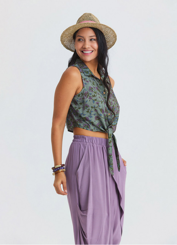 Shirt Collar Asymmetrical Cut Agora Crop Blouse 4963