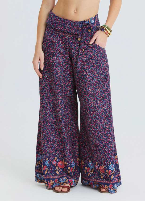 Low Waisted Buttoned Pink Floral Women's Authentic Trousers 4871