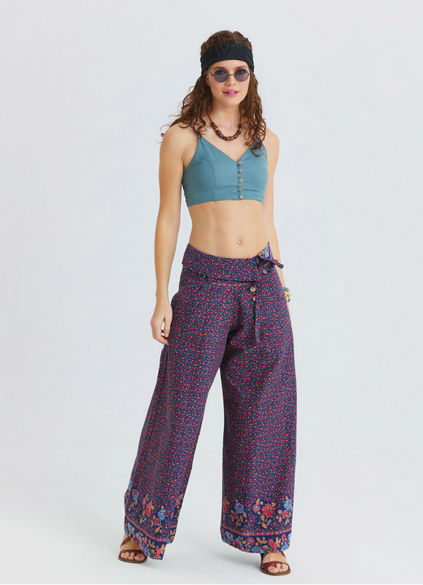 Low Waisted Buttoned Pink Floral Women's Authentic Trousers 4871