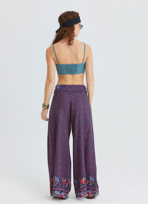 Low Waisted Buttoned Pink Floral Women's Authentic Trousers 4871