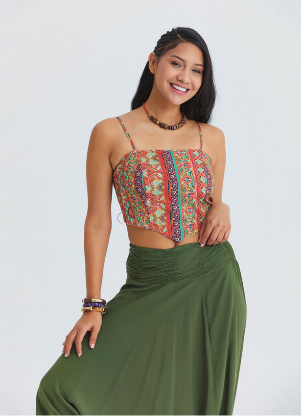 Adjustable Strap  Elastic-Backed Orange Authentic Blouse 4935