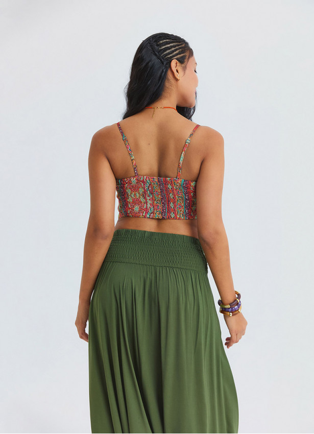 Drape Waist Elasticated Khaki Womens Bohemian Trousers 4848